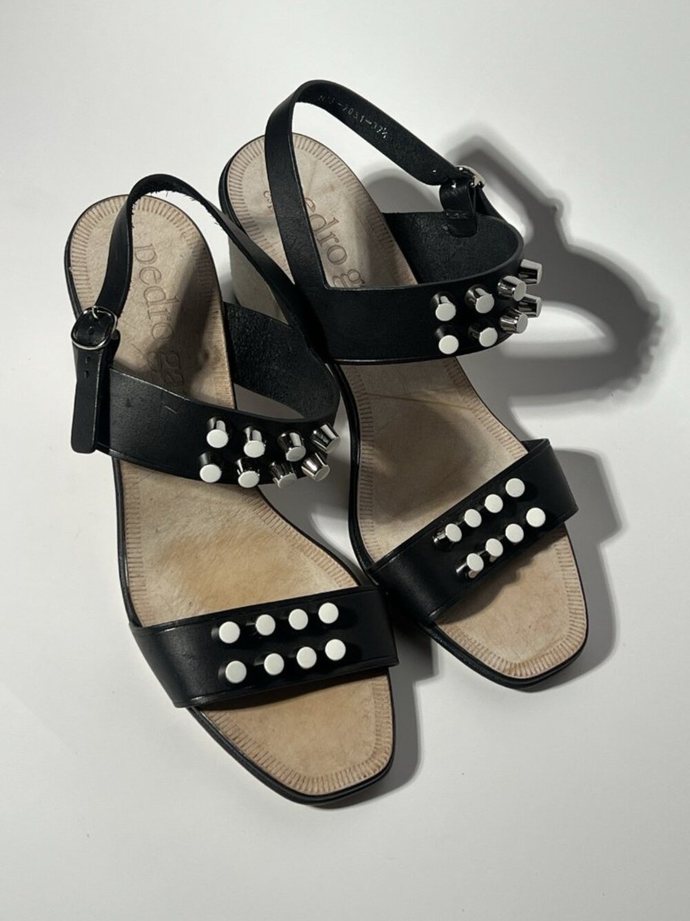 Pedro Garcia Studded Leather Suede Block Heel Sandals EU 37.5 US 7.5